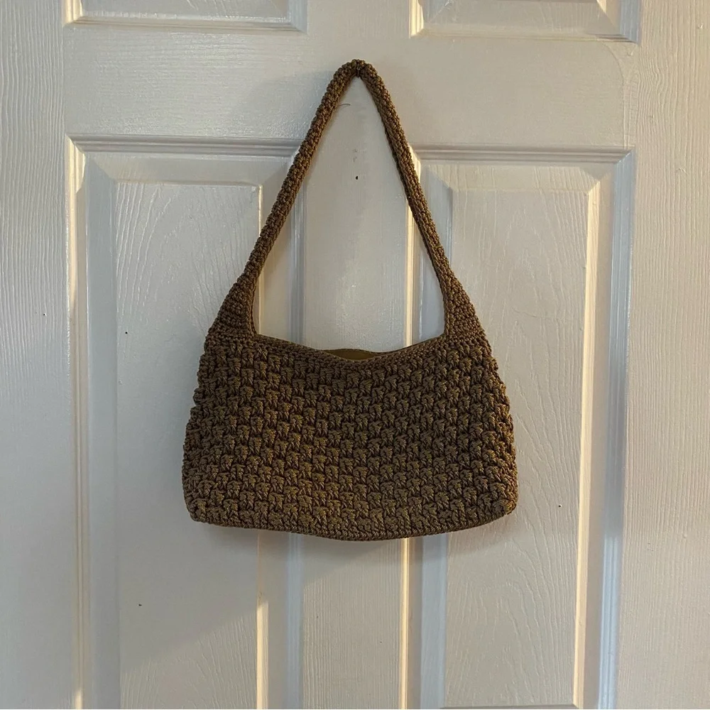 VTG The Sak Brown Crochet Hobo Bag Purse